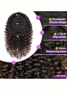 Fashion  Short Curly Ponytail, 12 Inch Natural Pull Rope, Two Clips, Synthetic African Female - Multicolor - View 7