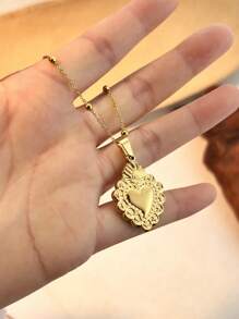 1 pieza Collar con colgante en forma de corazón chapado en oro de 18K, joyería en forma de corazón de acero inoxidable para mujeres, para uso diario y citas, decoración del Día de San Valentín