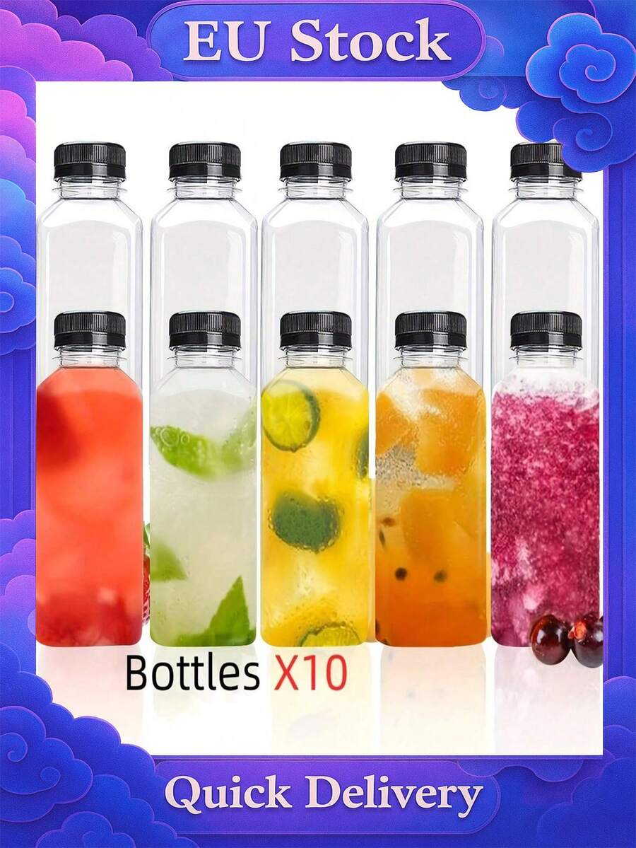 10 个 450 毫升防漏透明塑料果汁瓶 - 非常适合冰沙、牛奶和自制饮料 - 榨汁容器水瓶适合户外运动透明果汁瓶，适合家庭或户外露营水瓶适合户外塑料果汁瓶带盖 - 多 - 查看 1