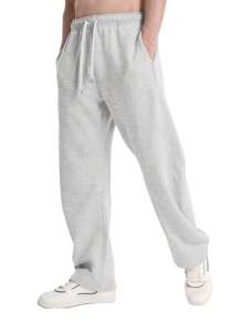 FAIABLE Pantalones de chándal de forro polar para hombre Faiable - Joggers de pierna ancha ultra suaves con bolsillos, cordón y ajuste relajado