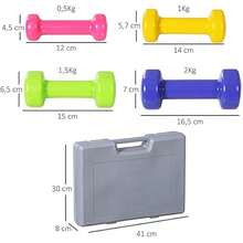 HOMCOM Hantelset Kurzhantel Set mit Koffer Tragbar 4 Hantelpaare 05 kg 1 kg 1 5 kg 2 kg für Zuhause und Fitnstudio Eisen+Kunststoff 41 x 30 x 8 cm - mehrfarbig1 - Übersicht 4