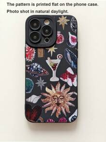 1pc Splicing Printed Eye Pattern Black Shockproof Anti-Fingerprint Phone Case Compatible With IPhone