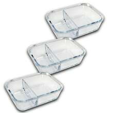 Kit 3 Hermetic Glass Jars With 2 Dividers Lunch Box 1000ml - Clear - View 1
