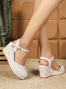 Women's Fashion Outdoor Spring/Autumn Thick-Soled High Heel Shoes, Hollow Pointed Toe Shoes, Lace-Up Crisscross Strap Roman Sandals, Round Toe, Plus Size, Wedge Heel High Heel Ladies Sandals, Comfortable And Easy To Match