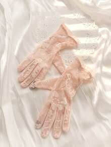 Women's Lightweight Lace Breathable Touchscreen Driving/Cycling Gloves, Cute Solid/Floral Print, Polyester Material, Summer UV Protection - Multicolor - View 3