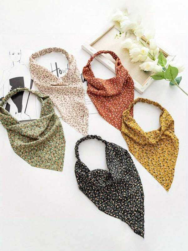 1 pieza Pañuelo triangular versátil para mujer, banda elástica para la cabeza, diadema con estampado floral ditsy