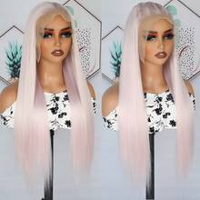 13X6 Free Part Platinum Blonde Lace Front Wigs 28 Inch Pre Plucked Long Straight Hair Wigs Glueless Soft Ash Blonde Colored Wigs Heat Resistant Fiber Hair Synthetic Lace Front Wigs For Women For Daily Christmas Party Cosplay Use - Ice Pink - 查看 7