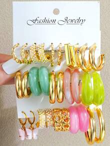 12/20/30 件套波西米亚仿珍珠树脂时尚多色耳环套装,适合日常、海滩、约会、派对、夏季礼物(可能会出现色差) - 款式1 - 查看 15