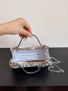 1 geantă nouă de seară cu stras din cristal, clutch cu sclipici cu ciucuri, accesoriu rochie de mireasă de mireasă, geantă de mână cu curea de lanț metalic, cadou pentru femei