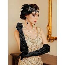 Bohemian Style Elastic Fabric Hair Accessory Perfect For Makeup Party, Ladies New Fashion Diamond Studded Feather Headband, 1920s Great Gatsby Accessories Set For Women, Flapper Headband Headpiece Roaring 20s Costume Accessories Set - F01 黑色 - 查看 2