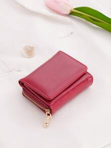 Purse Women's Wallet Small Wallet/Short Wallet Card Holder Zipper Wallet Zip Around Wallet Multi Layer Trifold With Card Slot For Credit Card/ ID Card/ Money/ Cash/Passport Multifunction Birthday Gifts Teacher Gifts Travel Classic Minimalist Casual For Lady For College Students Portable Multifunction - Red - View 3