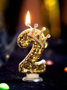 Handmade Sparkling Gold Crown Numeral Candle For Birthday Celebration, Wedding, Anniversary, Theme Party Cake Decor - Gold - View 6