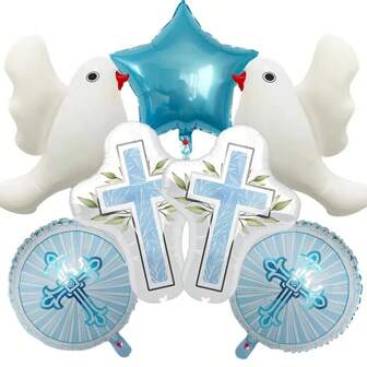 7 件装首批铝箔气球装饰，十字星洗礼派对气球适用于首批洗礼派对上帝保佑洗礼纪念主题装饰用品