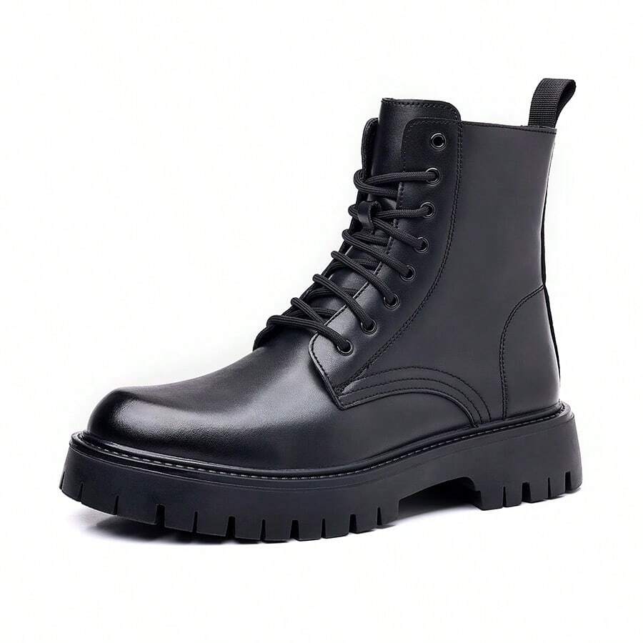 Men's Solid Color Casual Versatile Comfortable Boots High-Top Leather Boots - Black - View 1