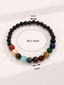 Bransoletka z koralików z 8-milimetrowego kamienia naturalnego i 6-milimetrowego niebieskiego piaskowca z motywem 8 planet i rozgwieżdżonego nieba dla mężczyzn, do noszenia na co dzień, prezent dla rodziny i przyjaciół