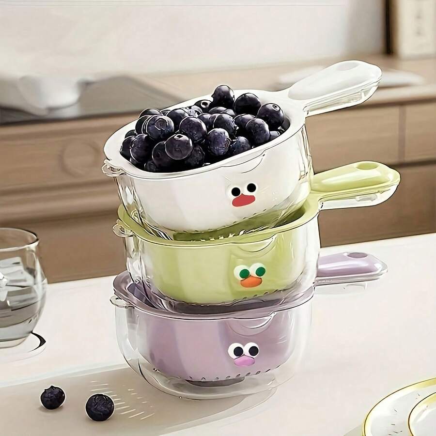 2-In-1 Cute Duck Billed Spoon With Handle - Double Layered Fruit And Vegetable Drain Basket With Handle, Multi Purpose Dried Fruit Snack Basket Essential Kitchen Tool - Multicolor - View 1