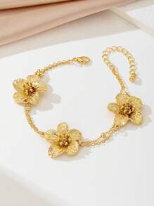 1pc Women Summer Layered Floral Design Ankle Chain (Random Beads Quantity)