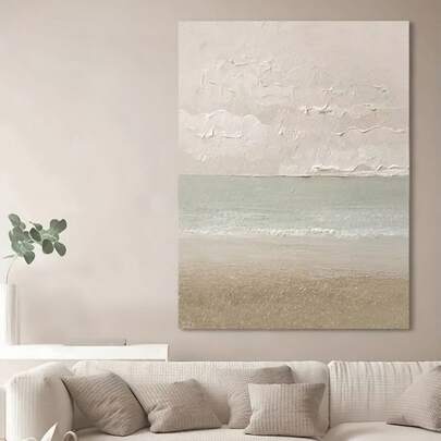 Pintura original de alta calidad de colores claros y simples, inspirada en el cielo y la playa, pintada sobre lienzo. Un excelente regalo para decorar la oficina, la sala de estar, el sofá, la pared de fondo, fiestas de oficina y el patio. Sin marco