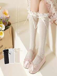 1pc Solid Color Over-The-Knee Long Lolita Stockings, Polyester Fiber, Suitable For Summer - Multicolor - View 9