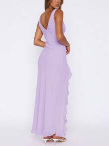 European & American Style Women Summer New Arrival Ruffle Hem Sexy Party Cocktail Dress, Versatile Formal Gown Wedding Spring - Purple - View 4