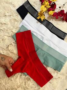 Kit 3 Double String Thong Panties Elastic Comfort Lingerie Resale - 彩色 - 查看 3