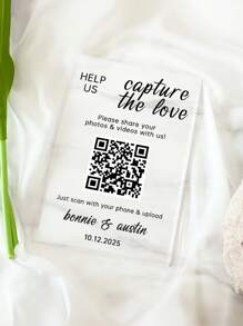 Placa de acrílico com código QR para casamento, ajuda a capturar o amor, placa com foto de casamento, placa com código QR digitalizável para chá de panela, placa personalizada para casamento