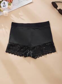 1 pieza Calzones de cintura alta sexy para damas, pantys de encaje, calzones interior de mujer cómodos antideslizantes, shorts de boxeador sexy interior de mujer, shorts negros de boxeador para mujer