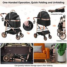 4 in 1 Hundewagen, 360° Gummiräder mit Stoßdämpfung, Hundebuggy bis 25kg, Faltbar Hund Kinderwagen, Gitterfenster, , Hundebuggy Geländegängig, Katzenwagen - Schwarz - Übersicht 6