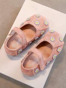 1 Pair Girls Vintage Casual Oxford Shoes, Flower Pattern Fashion Hook And Loop Princess Shoes Suitable For Outdoor Activities, Spring/Autumn - Pink - View 2