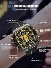 SMAEL SMAEL 1 Pc Double Display Digital Wristwatch Men's Fashion Square Case Silicone Band Military Sports Quartz Electronic Watch For Men