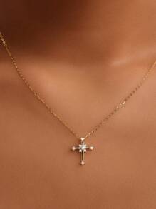 Collar Con Colgante De Cruz Con Cadena De Plata De Ley S925, Cadena De Clavícula Elegante De Diseño Único Para Mujer