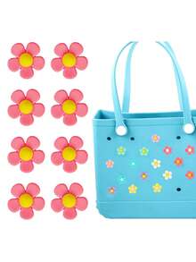 16件/8件/4件/1件花朵DIY包袋装饰，包袋配件，适用于Bogg包、沙滩包、凉鞋，以及彩虹花朵装饰配件。这些迷人的装饰为您的Bogg包注入了个性化风格和鲜艳色彩。这些独特醒目的配饰，让您的包袋轻松识别，展现您的个性化魅力。