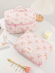 1 Piece Pink Stripe Multi-Purpose Portable Storage Bag Set For Home And Travel Cosmetic Bag Cute Bear Makeup Storage Makeup Organizer Travelling Stuff College Vacation Necessary Makeup Pouch Perfect Underarm Bag Portable Zipper Makeup Bags Mini Pouch Travel Small Makeup Case Accessories Make Up Holder Brush Bag