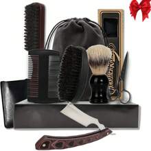 6-Piece Men's XG Shaving Kit Set, Includes Straight Razor With Micarta Handle, Beard Brush, Shaving Brush, Wooden Comb, Scissors And Storage Bag, Great Gift For Valentine's Day, Christmas, Father's Day Or Dad's Birthday