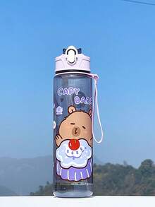 1pc 800ml Cute Cartoon Capybara Design Water Bottle With Straw, Leak-Proof, Anti-Drop, Portable For Kids/Students, Sports, Travel, Kindergarten, Boys And Girls