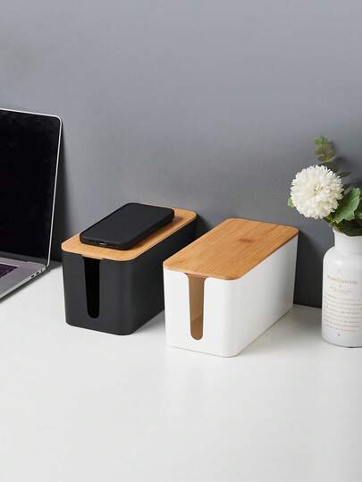 1pc Creative Minimalist Wire Organizer Box, Desktop Power Socket Cord Management Box, Wooden Cable Tidy Box