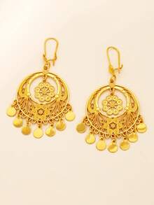 1 Pair Bohemian Style Golden Flower Tassel Earrings, Jewelry For Women, Arabic Mexican Style, Best Gift For Women's Daily Gatherings And Valentine's Day - Yellow Gold - View 7
