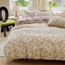 Bộ chăn ga gối họa tiết hoa cẩm tú cầu 4 món/bộ có tua rua, họa tiết hoa và quả anh đào đơn giản, mềm mại và thoáng khí, phù hợp với giường cỡ lớn/cỡ queen/giường đôi, bao gồm 1 vỏ chăn + 1 ga trải giường phẳng + 2 vỏ gối, in kỹ thuật số, có thể giặt bằng máy - Nhiều màu - Xem 3