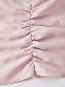 Una falda plisada de color rosa suave con bolsillos a ambos lados, falda ajustada tipo A, adecuada para uso casual al aire libre en primavera y verano para chicas, cómoda y de moda. - Rosa - Ver 6