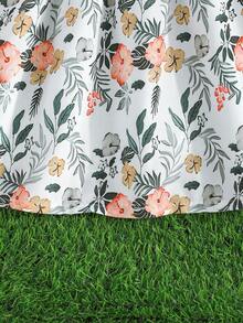 Girls' Short Sleeve Ruffle Floral Print Belted Dress, Elegant & Fashionable - White - View 6