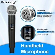 Depusheng X2 Wireless Microphone UHF Handheld Dual Channels Dynamic Mic For Karaoke Wedding Party Band Show Church - 黑色 - 查看 4