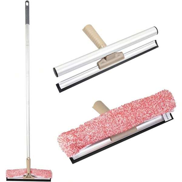 Multi-Purpose 12 Inch Window Squeegee With 6.7inch-49.4inch Adjustable Aluminum Pole, Highly Absorbent Microfiber Window Scrubber For Window Cleaning,Car Cleaning.
