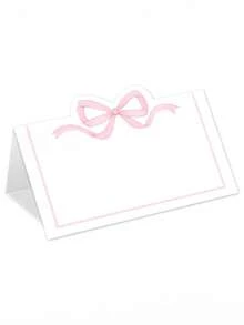 6 piezas Tarjetas de mesa con lazo rosa, tamaño 2x3.5 pulgadas, lindas, en blanco, apropiadas para boda, cumpleaños, camping, etiquetas de nombre y ubicación, suministros de decoración de escritorio para fiestas