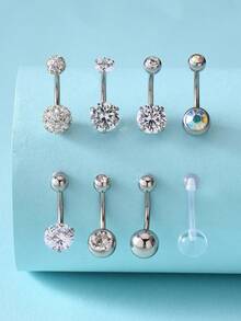 8 Pcs Simple Navel Ring Set Of Anti-Allergy Body Piercing Jewelry 8 - Multicolor - View 2