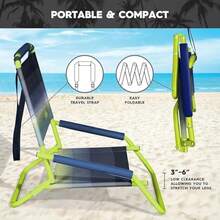 Quiksilver Low Beach Chair Lightweight Folding Chair With Adjustable Recline And Cup Holder Portable And Durable Chairs For Beach Camping Or Outdoor Events - 藍綠色1 - 查看 8
