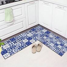 1pc Bohemian Square Pattern Printed Anti-Slip Silica Gel Kitchen Mat, 3D Printed Rectangular Carpet For Living Room, Bedroom, Hallway, Bathroom, Laundry Room - Polyester Rug For Indoor And Outdoor Home Decor - XXCFD005 - View 6