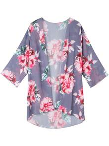 Women's Floral Print Kimono Loose Beachwear, For Summer Vacation - Grey - View 4