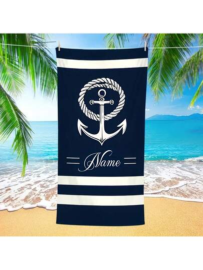 1pc Personalized Beach Towel - Nautical Anchor & Rope Design, Super Absorbent & Quick Dry Swim Towel, Perfect For Beach, Swimming, Camping & Travel, Beach Essentials | Nautical Theme | Polyester Towel, Beach Accessories Summer Holiday Bathroom Decor,Multi-Functional, Ornamental,Reusable,Exquisite,Stylish,High-Quality,Colorful,Modern,Custom,Personalized,Unique,Ideal Gifts For Him,Ideal Gifts For Her,Boyfriend,Dad,Girlfriend,Mom,Family,Friends,Tea Room,Home,Garden,Office,For Anniversaries,For Valentine's Day,For Mother's Day,For Birthdays,For Father's Day,For Graduation,For Weddings,For Housewarming,Sunny Journey