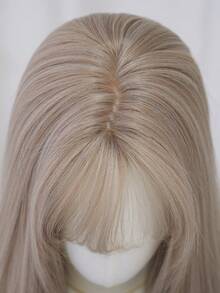 NAMM 女式超长浅灰色假发，合成直发，刘海整齐，柔软耐热灰棕色假发，适合女孩日常派对角色扮演万圣节使用，30 英寸 - 淺灰色 - 查看 6