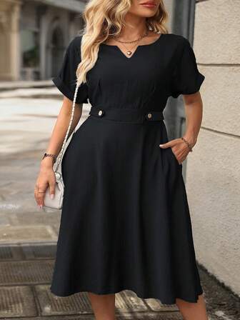 Plus Size Damer ihålig ärm Enkel miniklänning, Casual Everyday